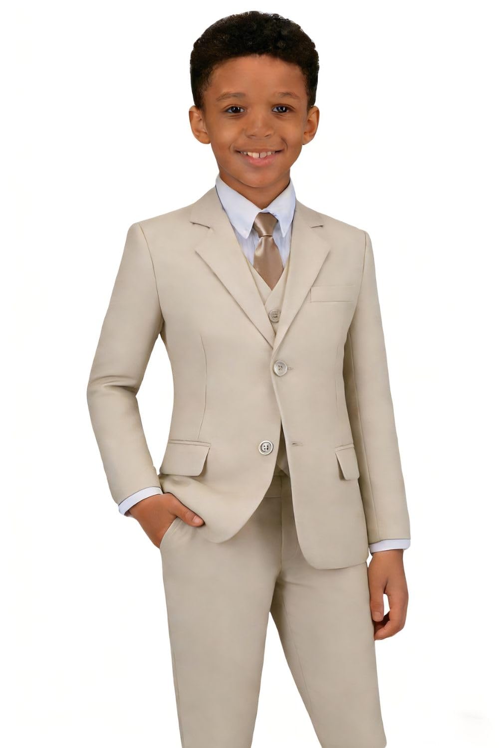 Boys Formal Suit 5 Piece Set Slim Fit Tuxedo Suits Adjustable Waist