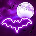 Vicila LED Neon Bat Signs Halloween Decor, Purple Bat Shape Neon Lights Gothic Battery Operated Desk Table Lamp for Bedroom, Bar, Wall, Coffin Decor-Bat(Purple)
