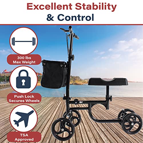 Zipr Coaster Medical Knee Scooter - Portable Knee Roller Scooter - Knee Walker Scooter With Removable Storage Bag - Steerable Knee Scooter Crutch - Ambidextrous Dual Braking Rolling Knee Scooter Cart #TOP5