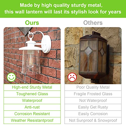 Revtronic Outdoor Wall Lantern - Waterproof Exterior Light Fixture with Clear Glass Shade, Modern Farmhouse Wall Sconce for Porch, Front Door - Matte White - Image 4