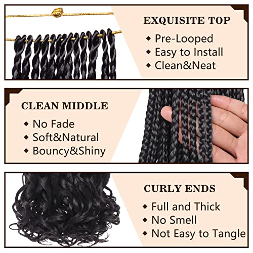 Cookoo 18 Inch 9 Pack Pre Looped French Curly Box Braids Crochet Hair Natural Black French Curl Braiding Hair With Curly Wavy Ends Bouncy Loose Wave Crochet Box Braids For Women 1B# #TOP2