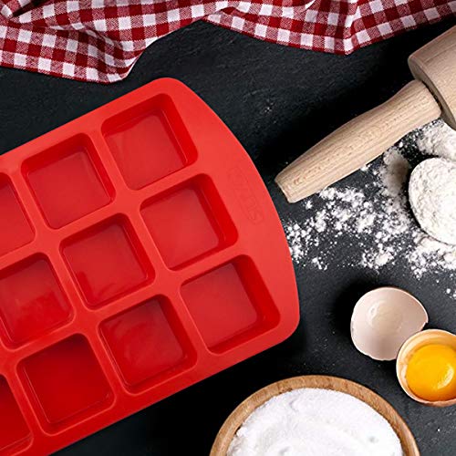 Silivo Silicone Brownie Pan With Dividers - 2 Pack Non-Stick Silicone Baking Molds For Brownie Bites, Fudges And Minecraft Cakes - 12 Cavity #TOP3