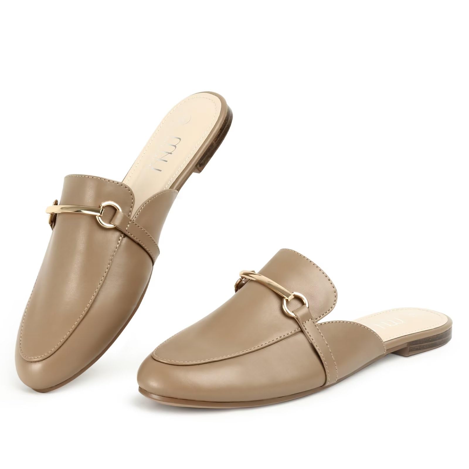 MUSSHOE Mules for Woman Buckle Flats Comfortable Slip on Women Mules Flats Shoes Backless Loafers