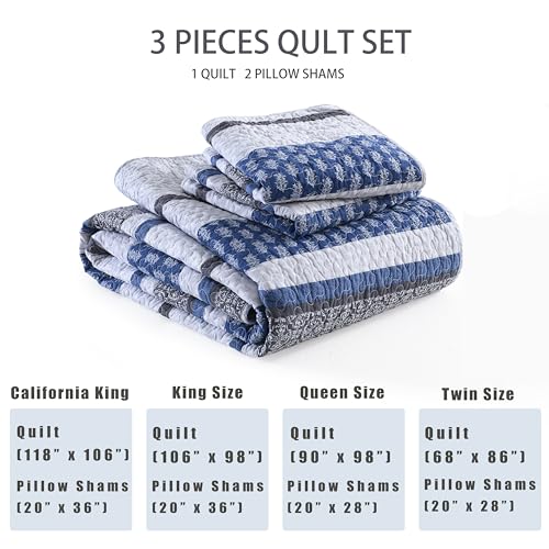 Image of Homzard Quilt Bedding Set Twin Size - 100% Cotton Comforter Set,Gray Blue Quilts Bedspread for The Bed, Farmhouse Lightweight Bedding All Season