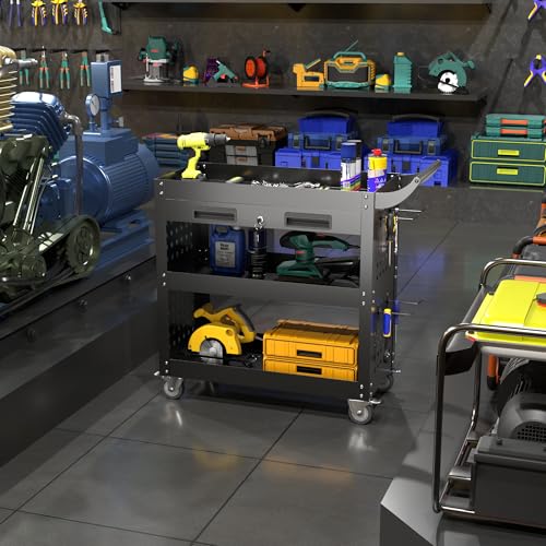 SUPEER Werkstattwagen Werkstatt-Rollwagen Montagewagen 78x35x70 cm,mit Abschließbare Schublade und Pegboard,4-Haken,Werkstätten,Lager Tragkraft 150 kg