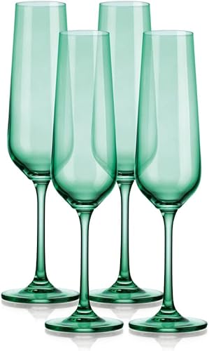 Godinger Barware - Juego de 4 vasos de color verde flauta champán, cristal sin plomo, color verde