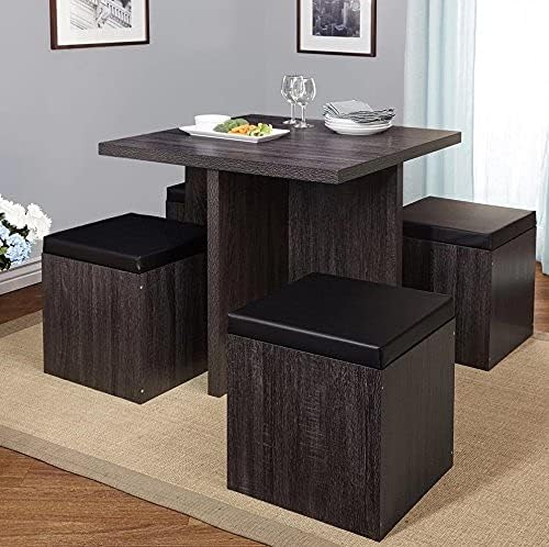 Simple Living 5-piece Baxter Dining Set with Storage Chair Ottomans (Black/Grey)