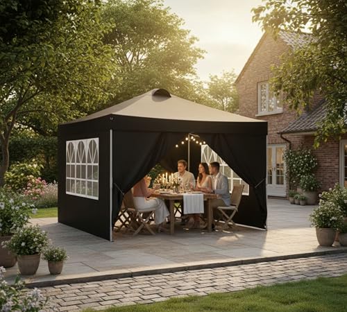 Image of PERGOLA Design 10x10 Heavy Duty 30KG Canopy Tent with Window Side Walls & Curtains | Premium Waterproof Pop Up Gazebo Outdoor Portable Event Shelter for Garden, Terrace & Parties