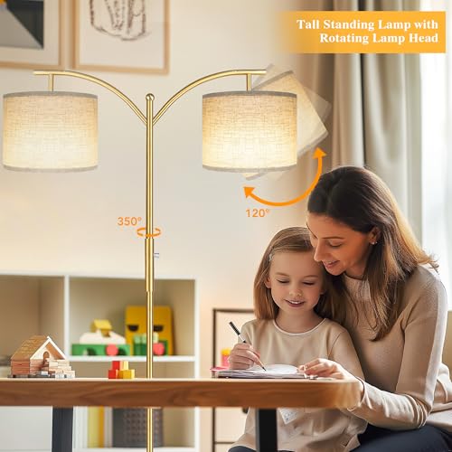 ROTTOGOON Dimmable Floor Lamp, Arc Floor Lamps for Living Room, Stepless Dimming Modern Standing Lamp with Linen Shade, Tall Lamp for Bedroom Office Dining Room - Image 3