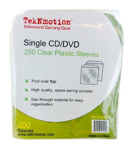 TekNmotion Single CD/DVD 200 Clear Plastic Sleeves