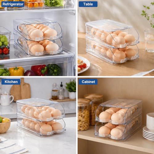 Image of SMRCAD 12-Egg Dispenser with Silicone Bumpers, Auto-Rolling, Stackable