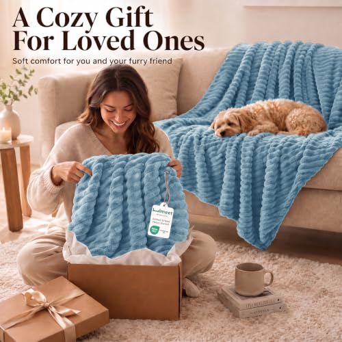 HIMEET Dusty Blue Full Blanket for Bed, 300GSM Ribbed Fleece, 84 x 90 in by HIMEET - Used condition - Image 7