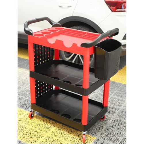 Carrito de detalles de coche con ruedas, almacenamiento móvil en taller con ganchos laterales para limpieza automática, diseño resistente para una organización eficiente del lavado de autos