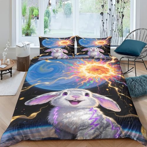 WXLWHR Funda De Edredón Conejo Belier Microfibra Suave Juego De Sábanas 3 Piezas Conejo Belda Explota Planeta con Cremallera Y Fundas Almohada para Niños Y Niñas, Double（200x200cm）