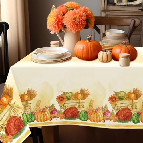 Image of Childom 2 Pack Thanksgiving Tablecloths,Thanksgiving Decorations 54x108 Inch Plastic Table Cloth Rectangle Table,Disposable Tablecloths for Home,Picnic,Birthday,Outdoor,Friendsgiving Party Decorations