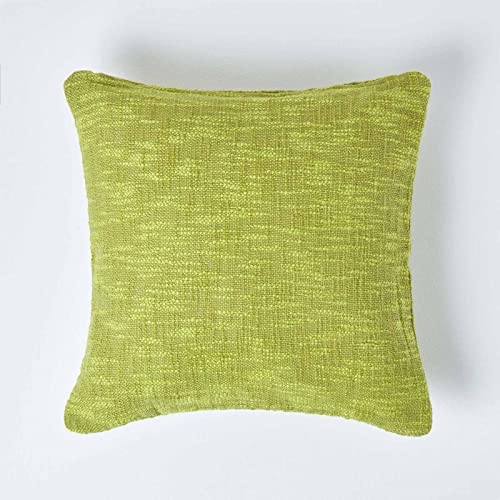 HOMESCAPES Lime Green 18 x 18 Inch Nirvana Pure Slub Cotton Cushion Cover Coordinating with Matching Throws and Bedspreads