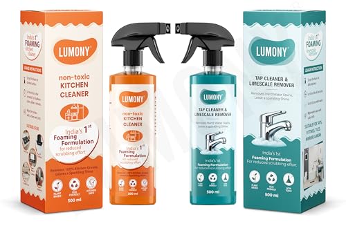 Image of LUMONY | Combo | Tap Cleaner-Limescale Remover | Kitchen Cleaner Reduced Scrubbing | Suitable for Suitable for Chimneys, Counter Tops, Stoves Cleaner & Taps, Shower, Faucets, Descaler, Tiles, Mirrors
