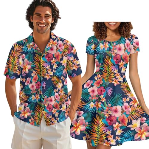 Image of AFPANQZ Couple Matching Outfit Casual Men's Button Down Shirt or Short Sleeve Summer Sundresses Dresses for Women 2026