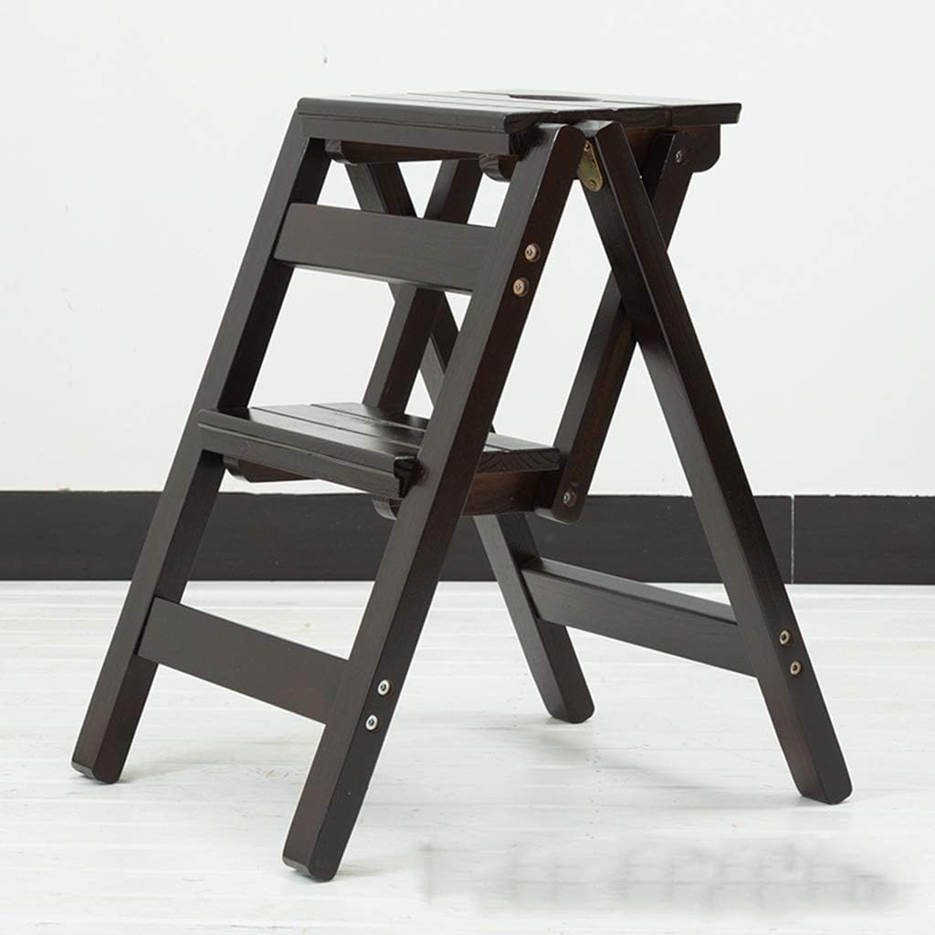 Mini Step Ladder Stool Home Kitchen Dual-use High Pedal Stool Portable Shoe Bench Wooden Folding Stairs Chair for Adults and Kids (Color : Black)