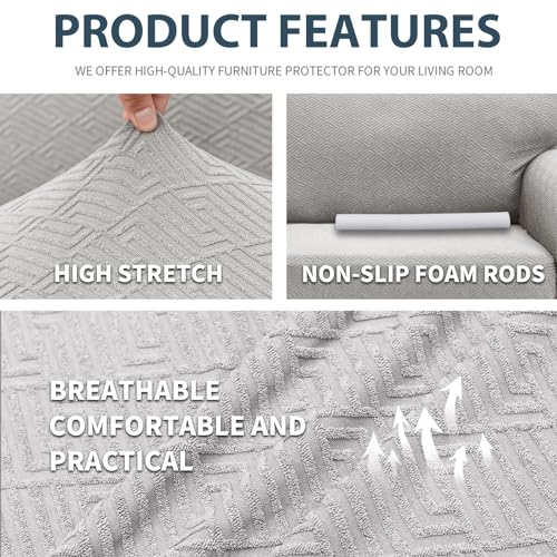 Miniatura 3 de Ystyle Funda Sofa 3 Plazas Ajustable, Fundas Para Sofa Elasticas, Funda De Sofa Anti Gatos Perros, Sofa Cover Con Reposabrazos, Jacquard Fundas Cubre Sofa Ntideslizante Lavable, Sliver Gris