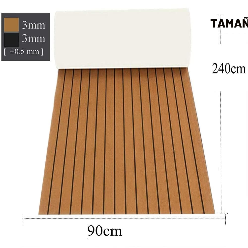 Teca Sintetica para Suelo de Espuma EVA, Hoja de Cubierta, Estera Antideslizante, Alfombra ​autoadhesiva Tapetes para Yates Kayak Marina RV-240x90cm