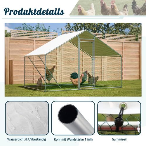 Gallinero con escalera de asiento – 3 x 2 m transitable aviario con cubierta de polietileno UV y cerradura de seguridad, para palomas y gallinas