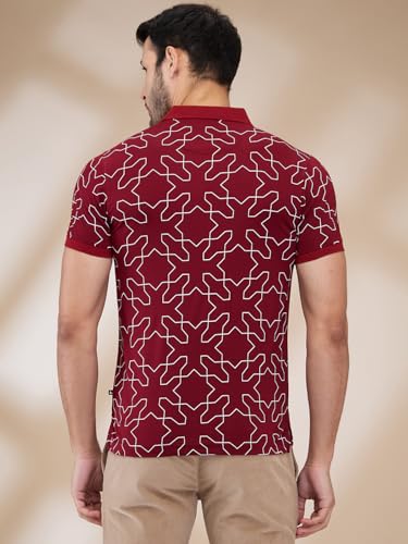 Image of Parx Men Regular Fit Print Pattern Rayon Blend Half Sleeve Polo Neck Casual T-Shirt