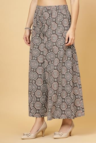 Image of Pistaa's Women's Regular Fit High Rise Pure Cotton Big Flair Printed Regular Palazzo