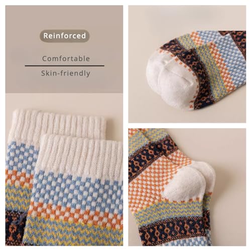Calf Socks for Men 5 Pairs Vintage Color Printed Pattern Winter Cotton Thick Warm Casual Dress Argyle Striped3