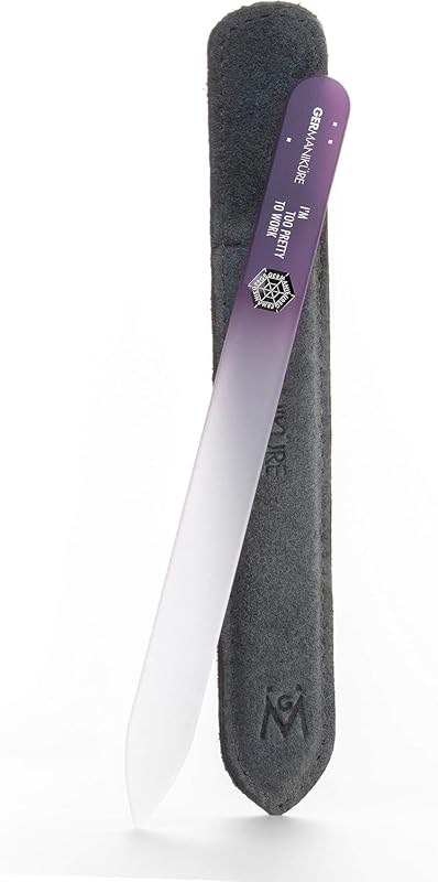 Czech Glass Nail File - I'm Too Pretty to Work, Suede Sleeve | The Best Bohemian Crystal Glass Nail File for Natural Nails, Etched with an Uplifting Mantra Quote, a Gift for Any Occasion