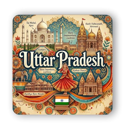 Image of Uttar Pradesh Textured Finish Acrylic Fridge Magnet - UV Texture Printed, Stylish Multicolor Magnet for Fridge, Wardrobe & Metal Surfaces, Pack of 1 (Uttar Pradesh 2)
