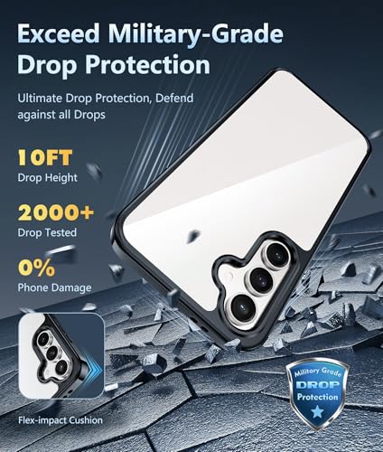 Image of FNTCASE for Samsung Galaxy S24-FE Case: Clear Military Grade Drop Protection Anti Yellowing Slim Case - Rugged Shockproof Protective Transparent Cell Phone Cover(Black)