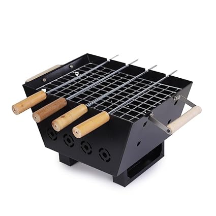 Ransh Portable Compact Charcoal Barbecue Grill With 4 Skewers (Black)
