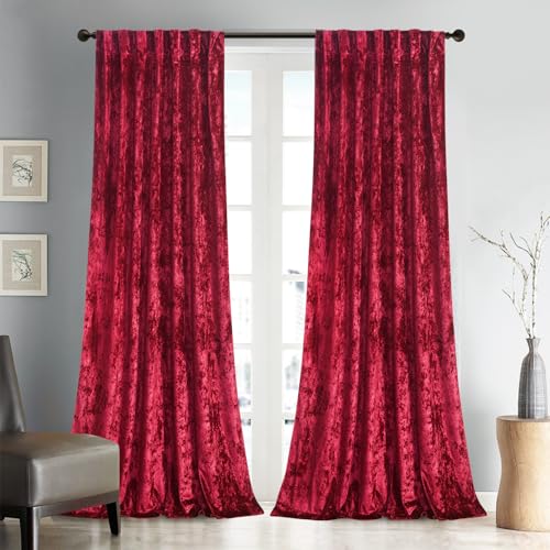 gisewood Lux Crushed Velvet Curtains 2 Piece Set 213.4 cm Long Room Darkening Luxury Used Velvet Rod Pocket Window Curtains for Living Room Bedroom 132 x 213.4 cm, Fuchsia