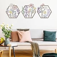 VAILLA ® Set van 3 bloemen wanddecoratie, bloemen wanddecoratie van hout, wandafbeeldingen, woondecoratie, 3D muurkunst, grote wanddecoratie, afbeeldingen voor slaapkamer, woonkamer en keuken (bloemen