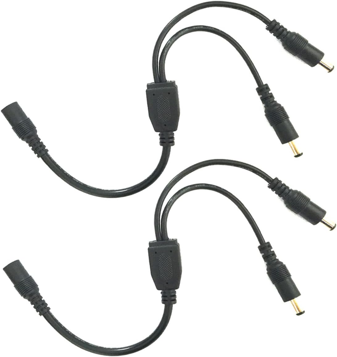 2pcs 22AWG 5.5mm x 2.1mm DC Splitter Cable 2 Way DC Power Splitter Adapter Cable 1 Female to 2 Male for CCTV Camera LED Strip and other Devices, 30cm Long