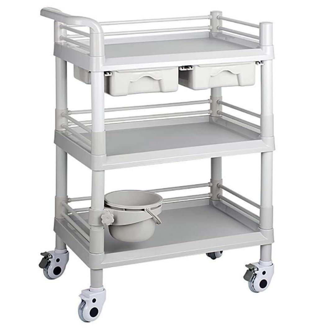 Carrello Cucina Carrelli Mobili da Cucina A 3 Livelli Carrello per Salone di Bellezza per Servizi Utilità ABS per Stoccaggio con Rotelle Doppi Cassetti Carrello Portaoggetti(64 * 44 * 98cm)