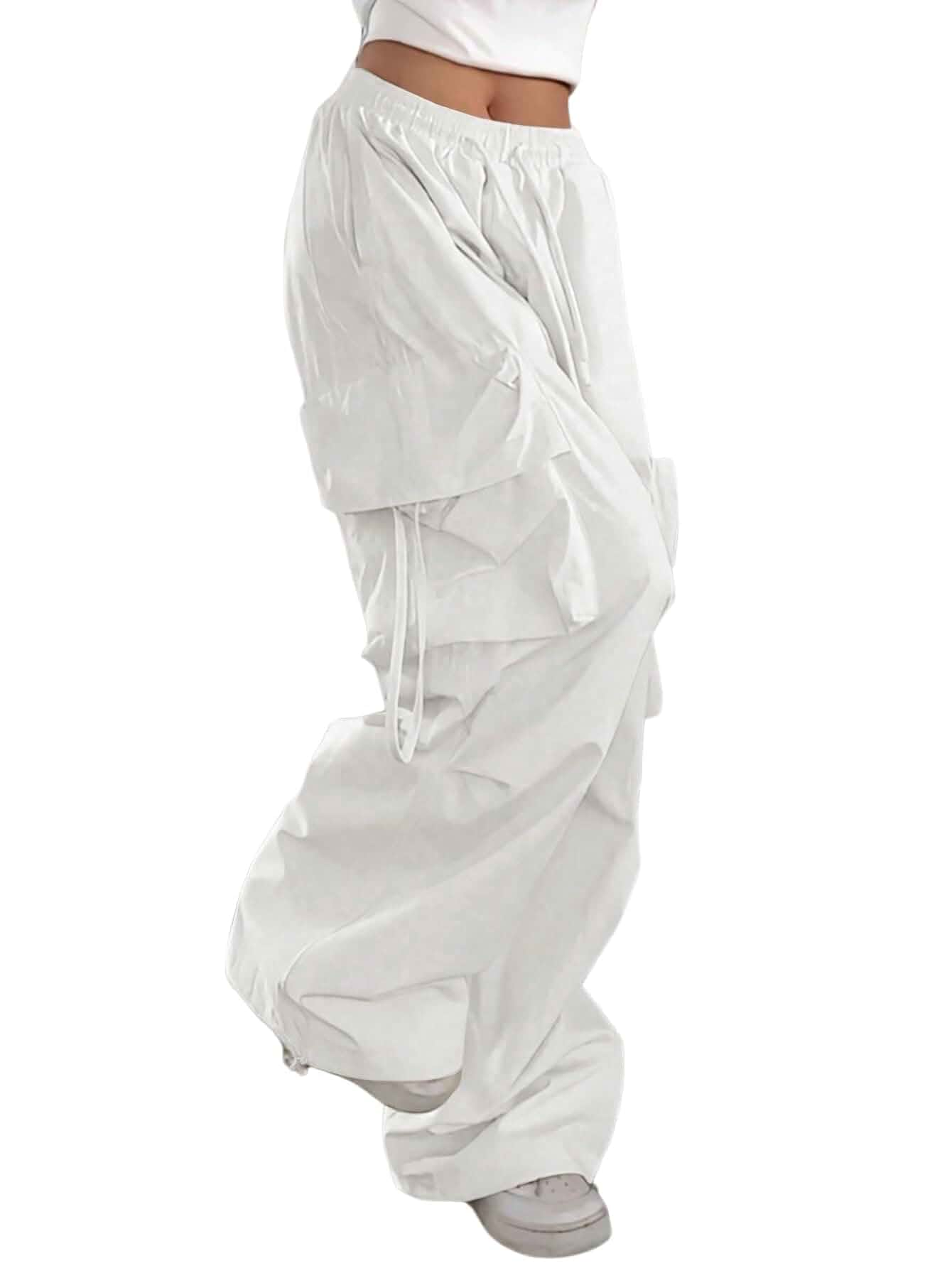 GORGLITTER Women's Parachute Baggy Hiking Wide Leg Track Cargo Pants Casual Travel Barrel Pants Women, Low Rise Balloon Pants, High Waisted Trousers, Festival Outfits