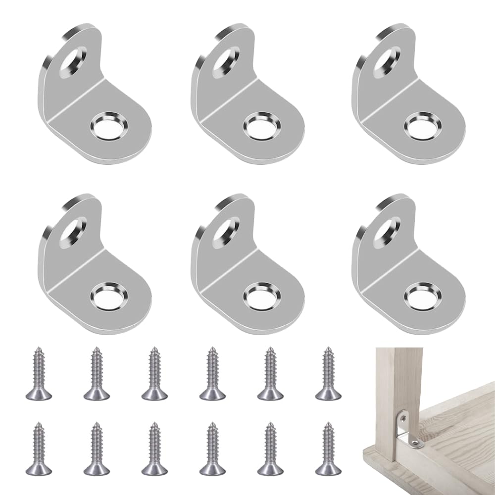 6 Piezas Soporte de Esquina, Escuadras para Madera Forma de L, 20x20mm, con 12 Tornillos
