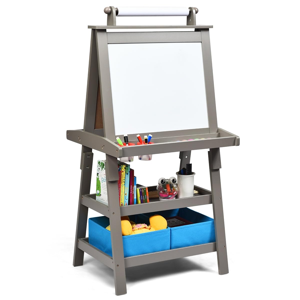 3 in 1 Staffelei für Kinder 59 x 50 x 117 cm mit Papierrolle und Ablagen aus MDF grau 20_0011435