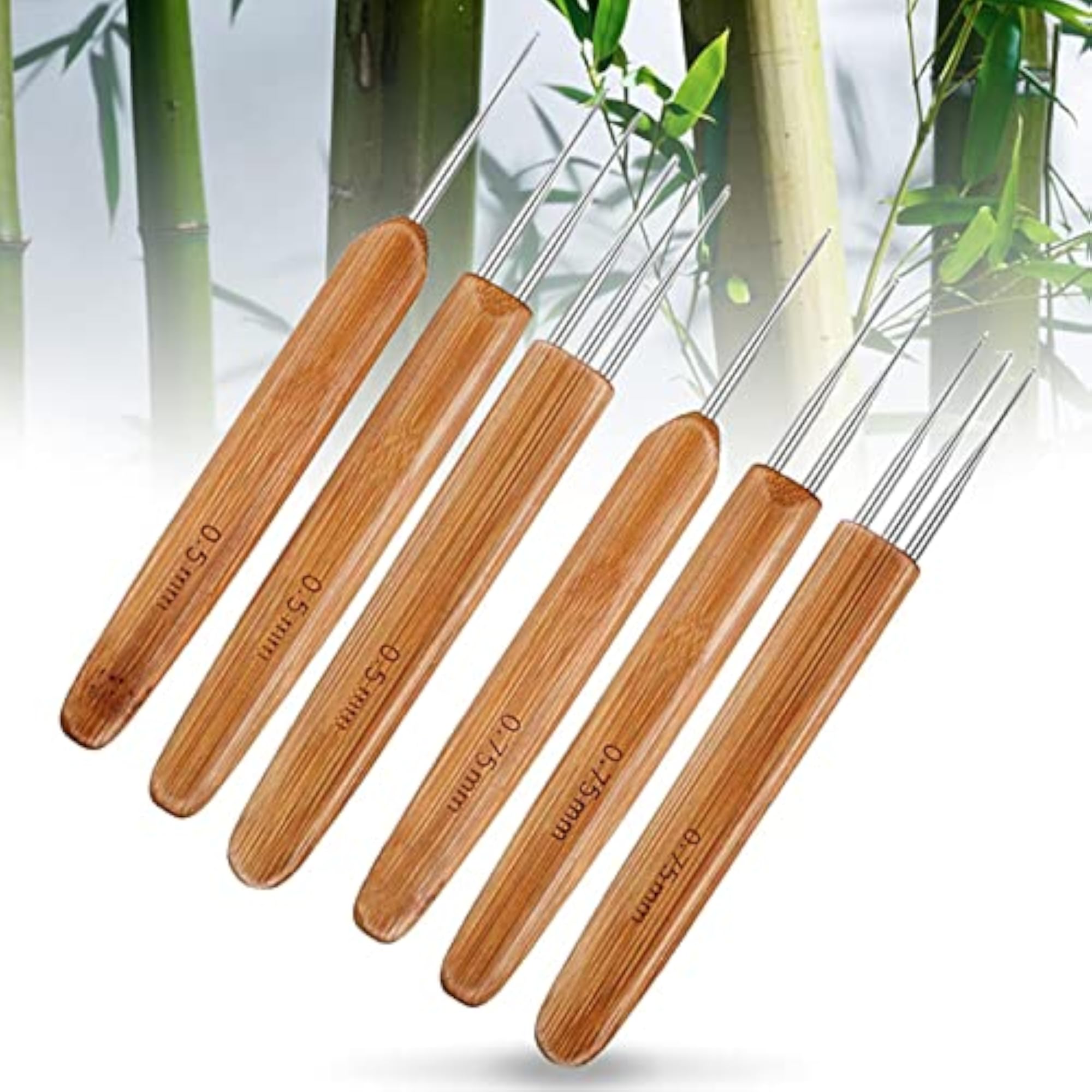 8Pcs Bamboo Handle Crochet Dreadlock Hook Needle Tool Set