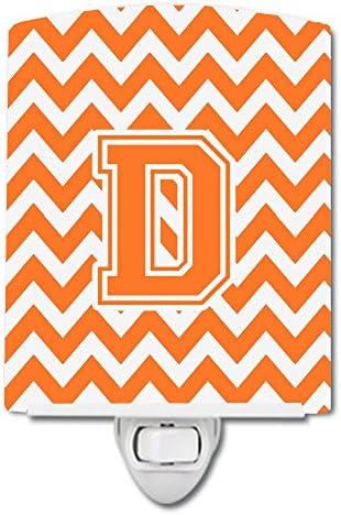 Caroline's Treasures CJ1046-DCNL Letter D Chevron Orange and White Ceramic Night Light Compact, UL-Certified, Ideal for Bedroom, Bathroom, Nursery, Hallway, Kitchen, 6x4x3, Multicolor image 2