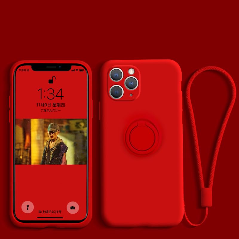 Coque silicone liquide iPhone 14 Pro Max rouge anneau aimanté antichoc