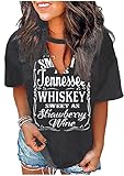 Tennessee Whiskey Shirts for Women Country Music T-Shirts Hollow Out V Neck T-Shirt Womens Keyhole Neck Tops (Large, Dark Gray)