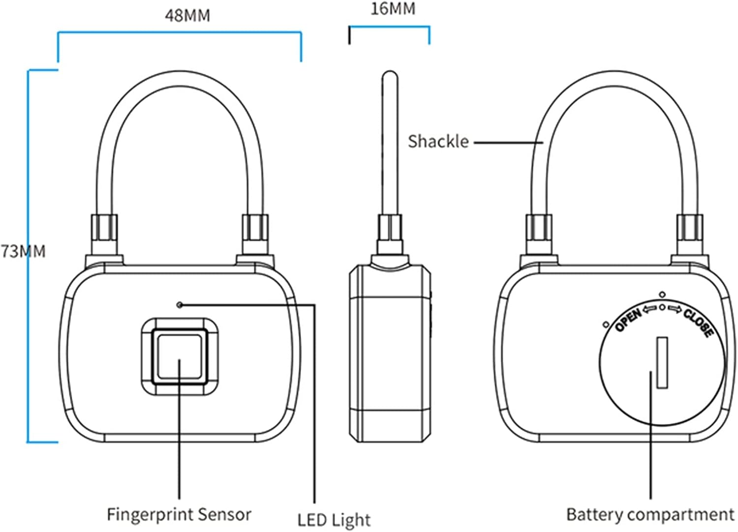 スマートロック 指紋ロックキーレス南京錠電子パスワードロック 南京錠指紋認証ロック (色 : Black, Size : 7.3x4