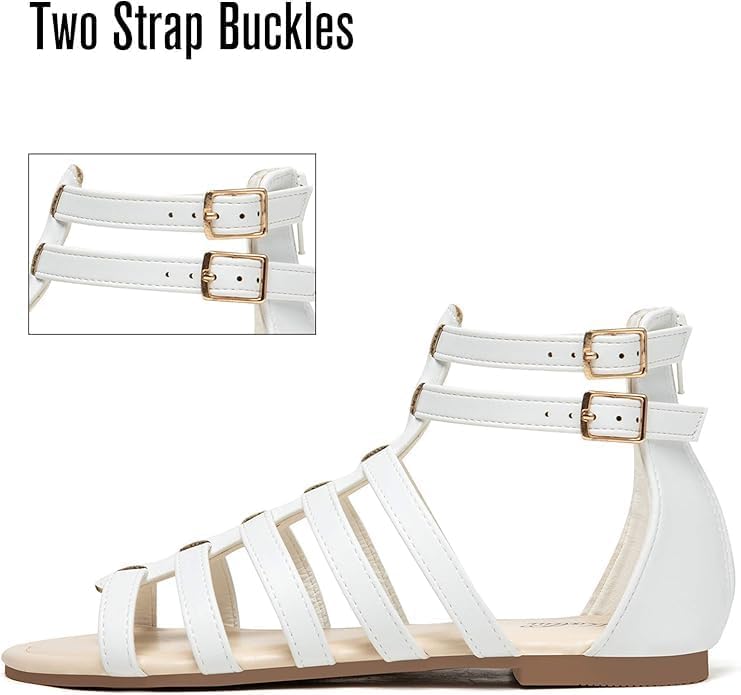 katliu Women's Gladiator Sandal Strappy Flat Sandals Two Ankle Buckle - Image 2