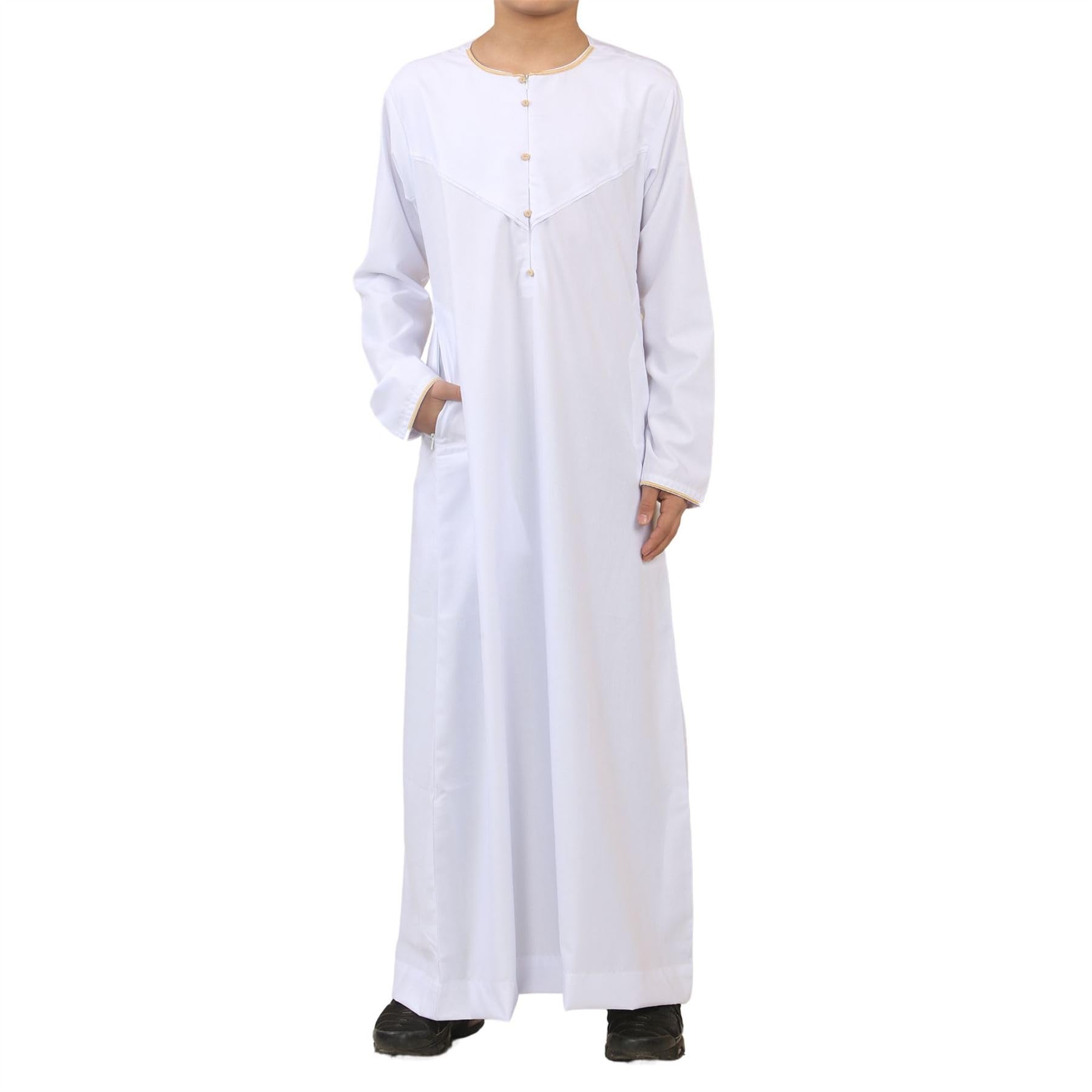 Thobez Boys Gold/White Oe-300 - 'S Emirati Omani Thobe Embroidery - 42