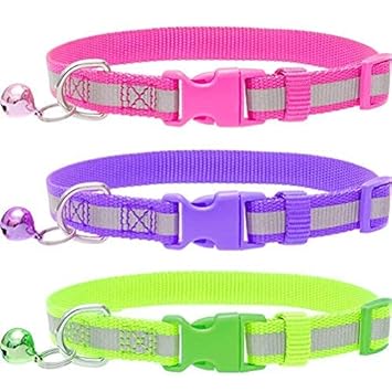 Sai Pet Product Reflective Safe Pets Collar with Bells and Leash Adjustable Length (Medium) - Random Color