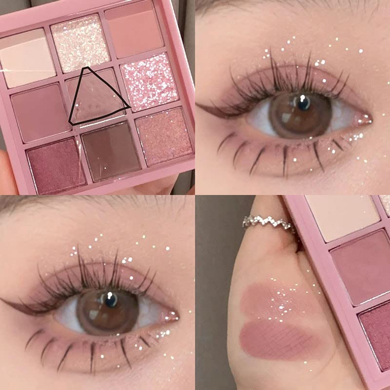 Miniatura 2 de Kayswang Paleta de sombra de ojos con purpurina de 9 colores, paleta de maquillaje mate de alto pigmento, color crema, sombra de ojos natural