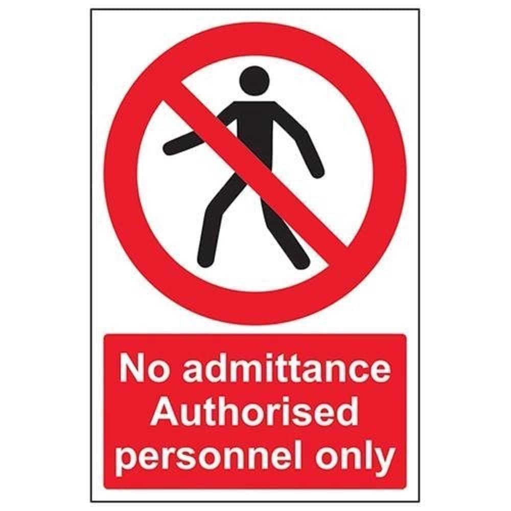 V Safety No Admittance Authorised Personnel Only Pedestrian Sign - 200mm x 300mm - 1mm Rigid Plastic